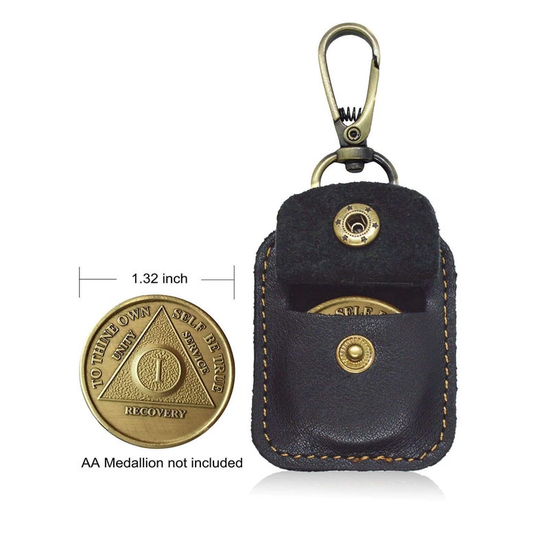 WINGKIND AA Medallion or Coin Holder, Leather Key Chain Snap Open Leather Case (Black) - Image 3